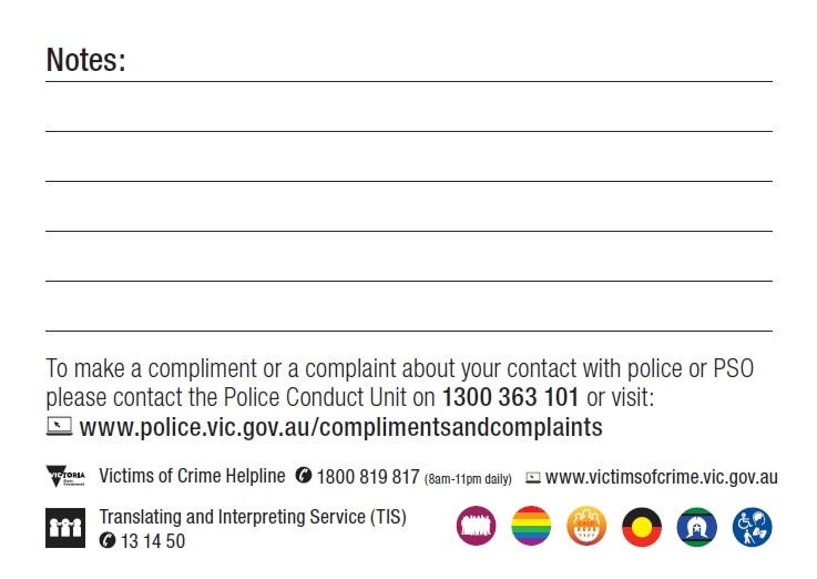 Victoria Police contact card