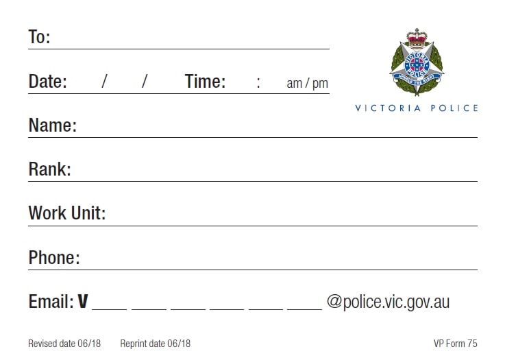 Victoria Police contact card