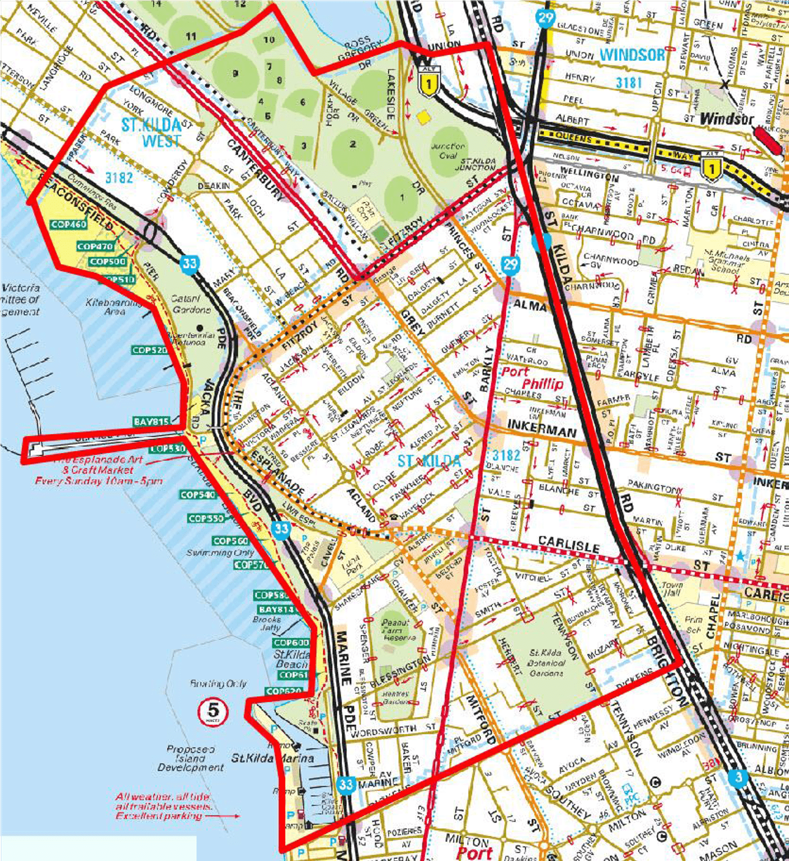 Map of designated area in St Kilda. Exact description in the copy above.