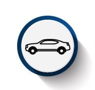 The reduce road trauma icon shows a black and white car outline surrounded by a dark blue circle border.