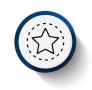 The service delivery excellence icon shows a black and white star outline surrounded by a dark blue circle border. 