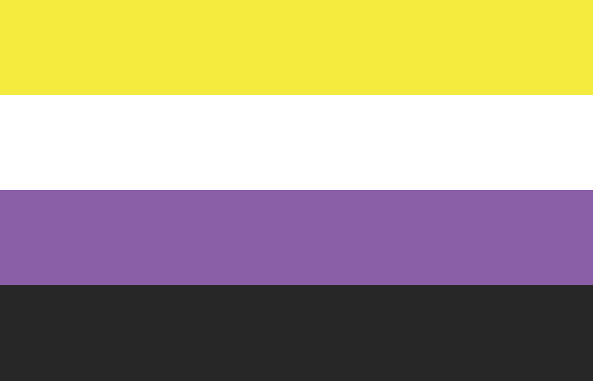 Gender Diverse Pride Flag. The colour of the stripes on the flag from top down are yellow, white, purple and black.