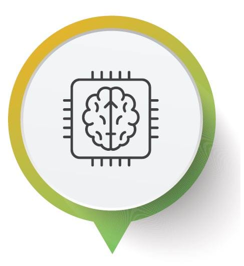 Icon of a brain inside a computer central processing unit