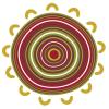 A design representing the layers and complexity of the Aboriginal community. The design shows a circle with multiple-coloured rings of red, yellow-brown, brown, white, olive green and red. The circle is surrounded by yellow-brown curved lines.